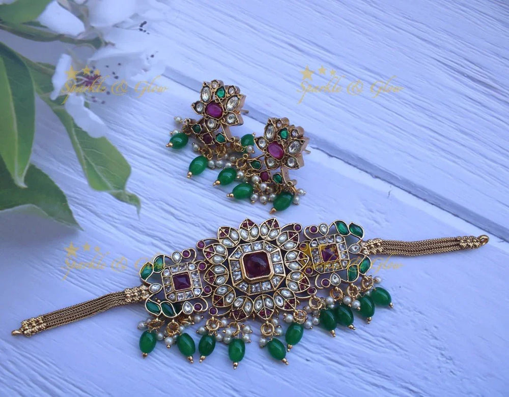 Elegant Kemp non idol choker - Green Pink - Sparkle and Glow