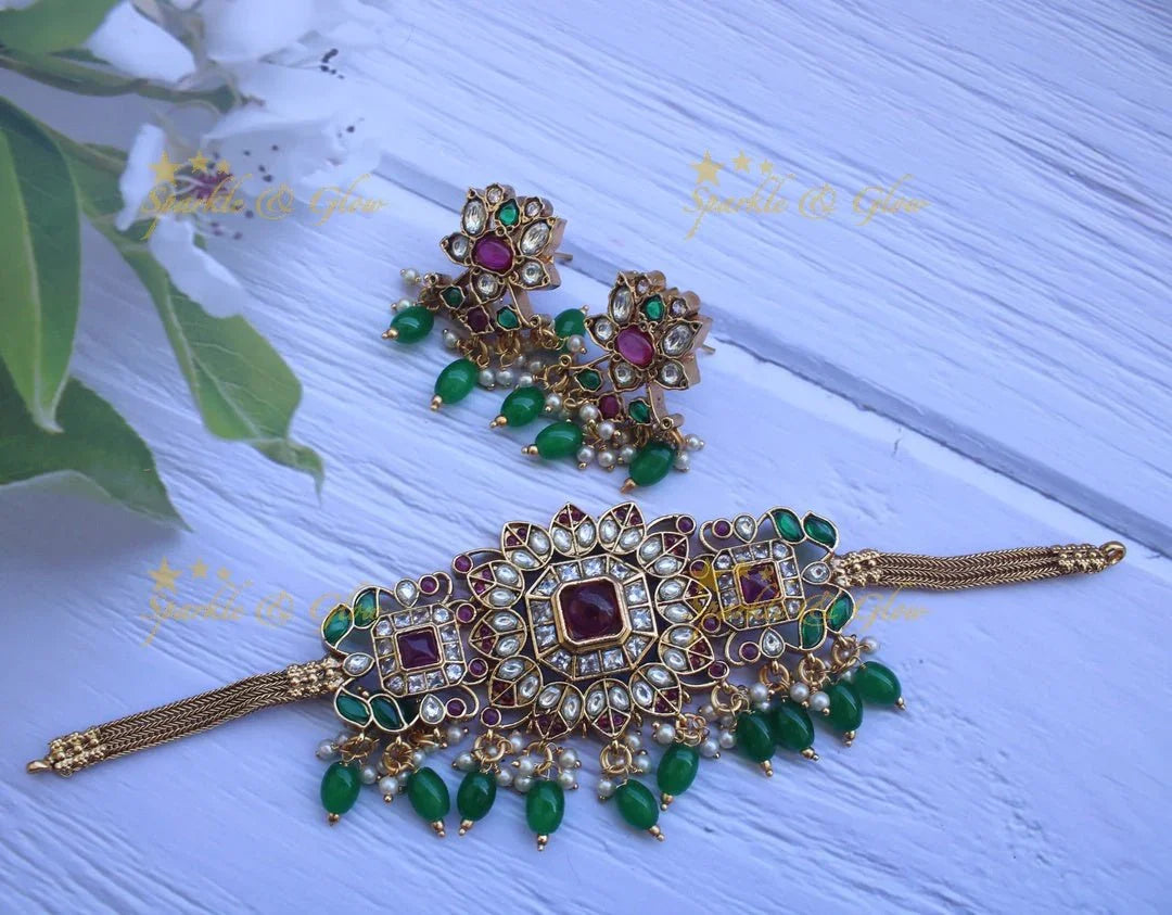 Elegant Kemp non idol choker - Green Pink - Sparkle and Glow