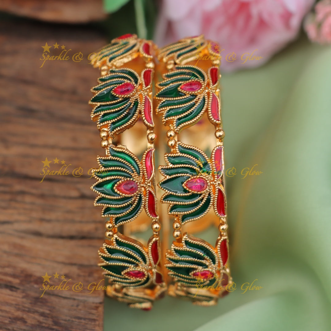 Exquisite Lotus Design Gold Bangles for Festive Elegance