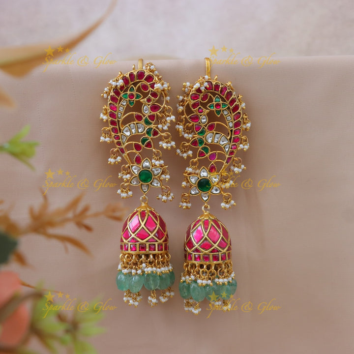 Exquisite Jadau Floral Earrings for Weddings - Sparkle