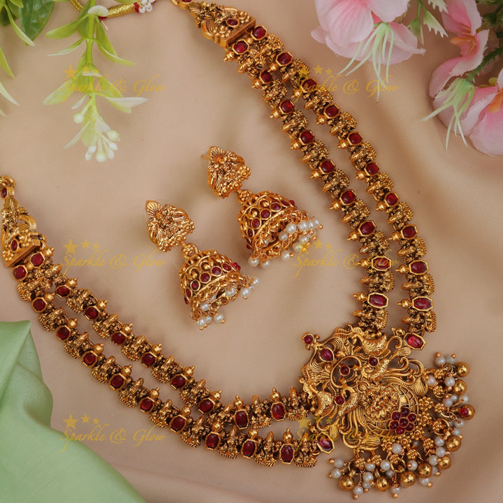 Exquisite Lakshmi Peacock Gold Necklace Set Online