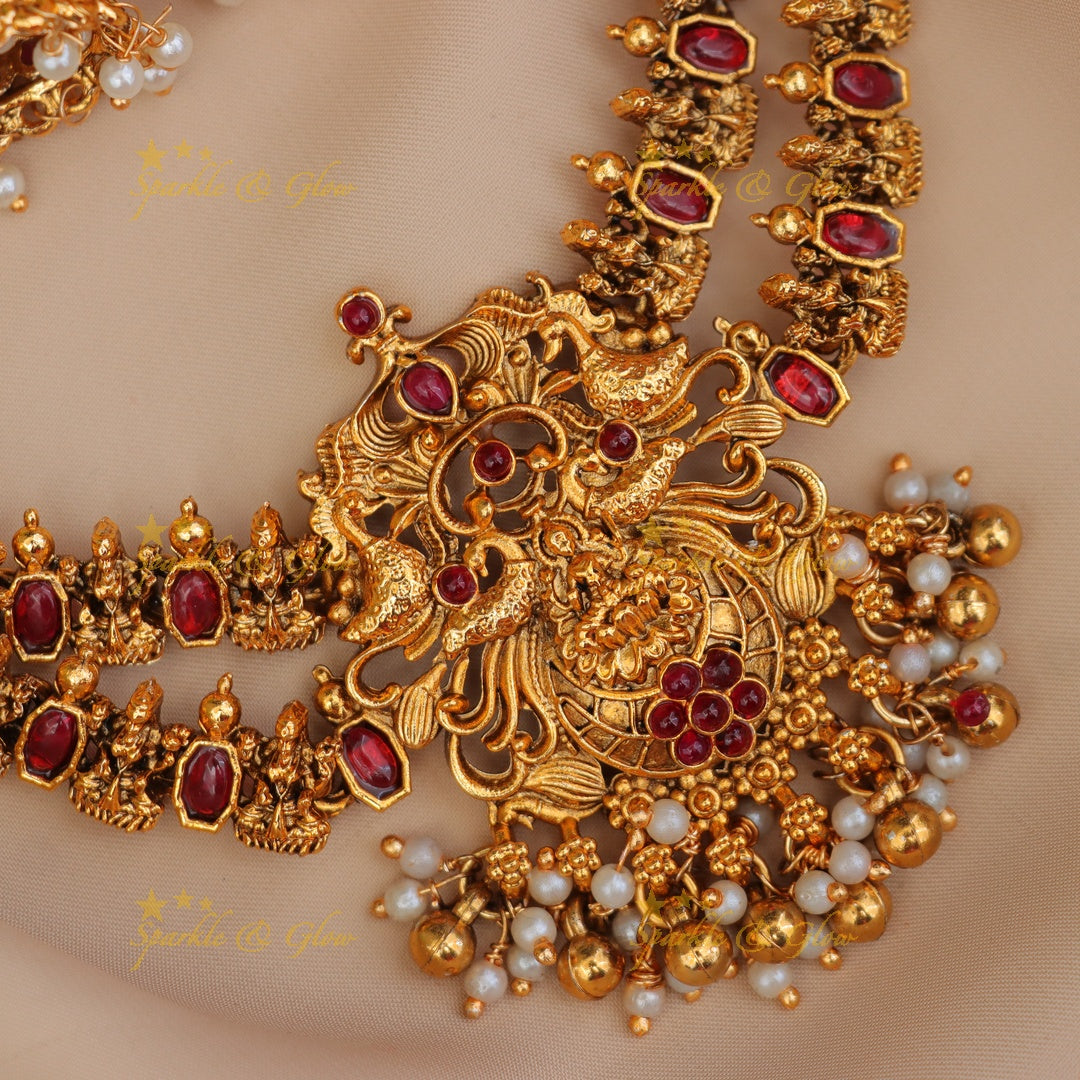 Exquisite Lakshmi Peacock Gold Necklace Set Online