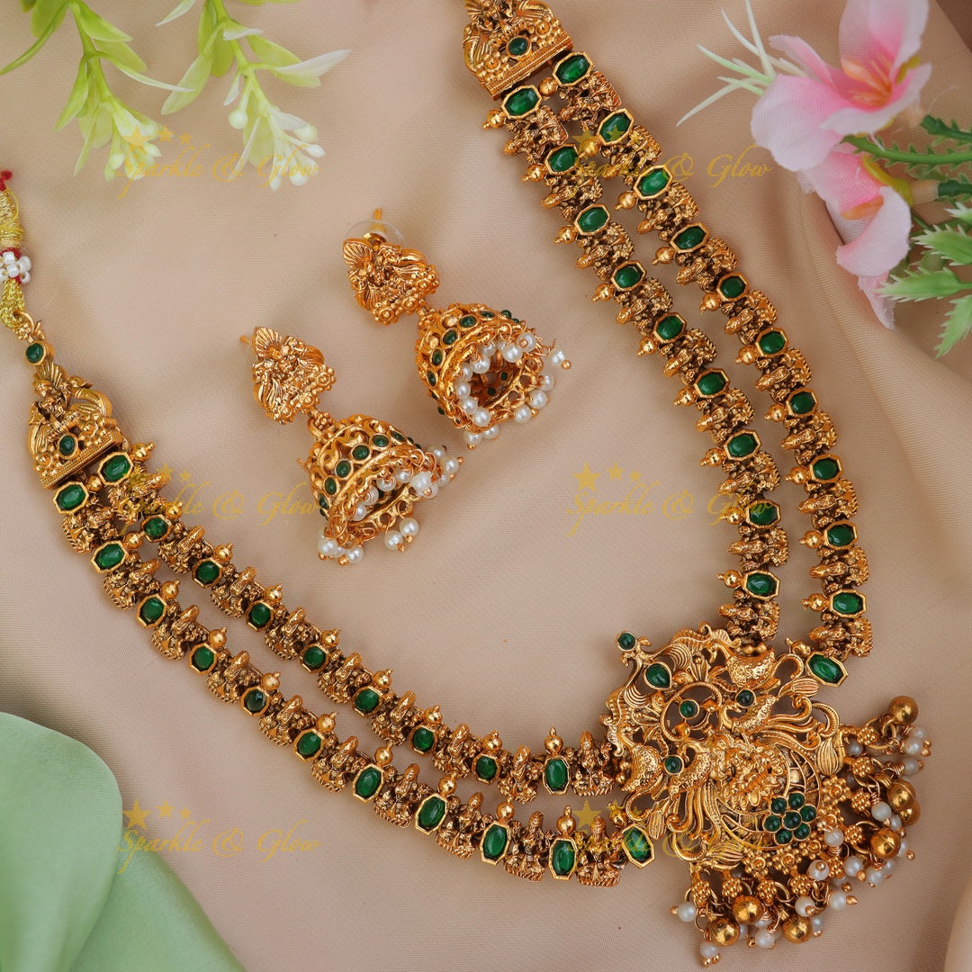 Exquisite Lakshmi Peacock Gold Necklace Set Online