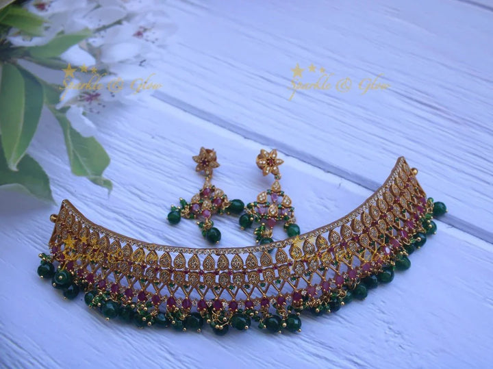 AD stones premium antique non idol choker - Sparkle and Glow
