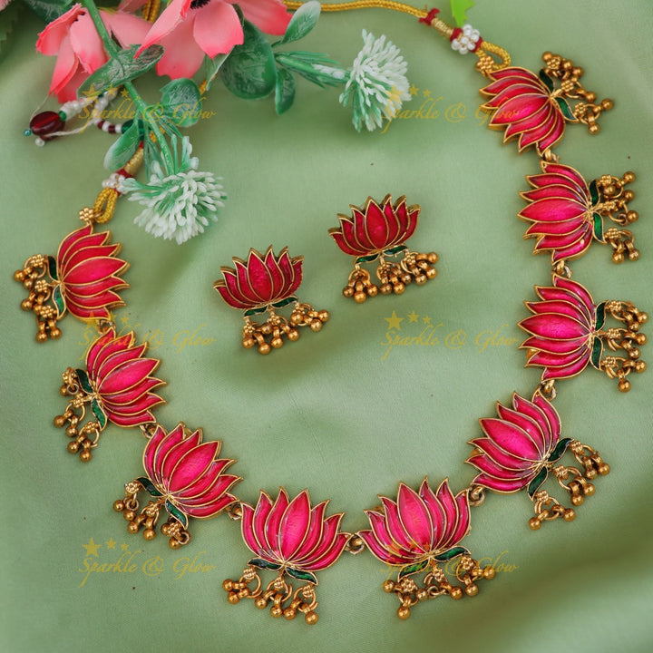 Lotus Meenakari Necklace - Elegant Wedding & Festive Jewel