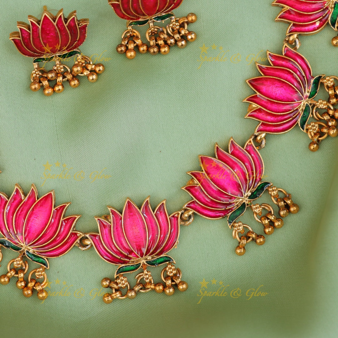 Lotus Meenakari Necklace - Elegant Wedding & Festive Jewel