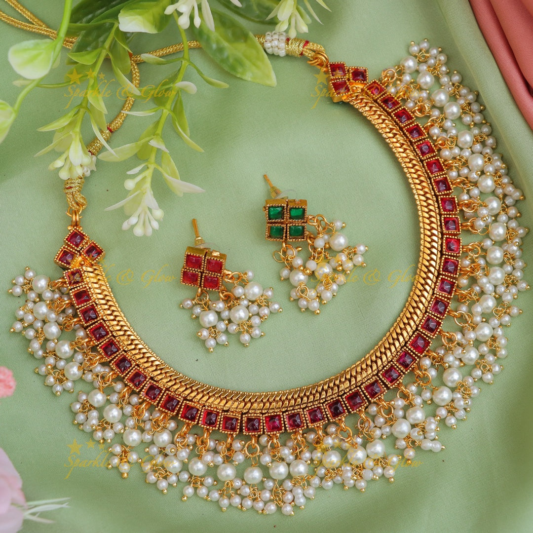 Sparkling Kemp Square Guttapusalu Two In One Necklace
