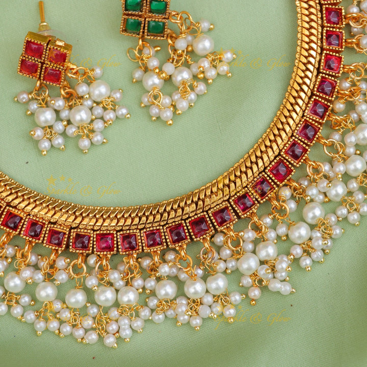 Sparkling Kemp Square Guttapusalu Two In One Necklace