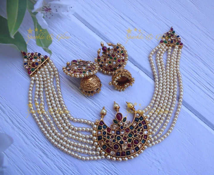 Real Kemp half moon pearl seven line choker - Red - Sparkle and Glow