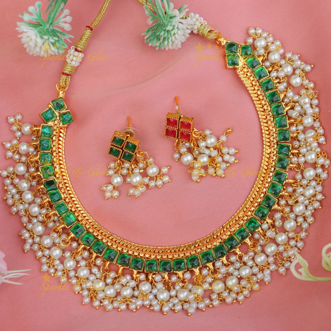 Sparkling Kemp Square Guttapusalu Two In One Necklace