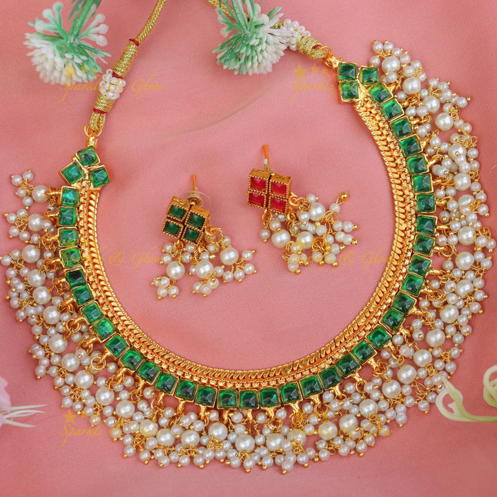 Sparkling Kemp Square Guttapusalu Two In One Necklace