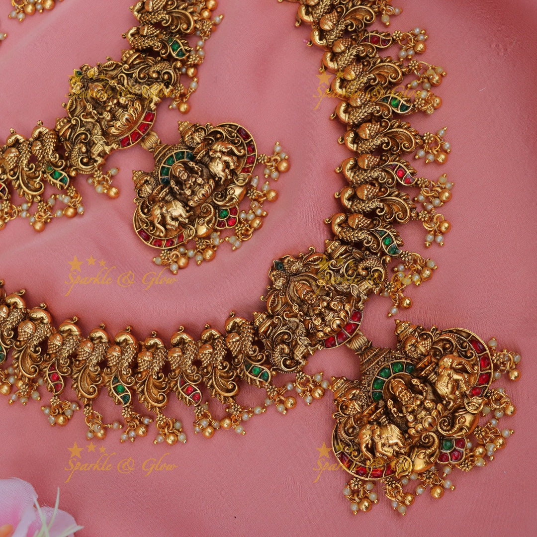 Exquisite Lakshmi Peacock Temple Bridal Jewelry Set
