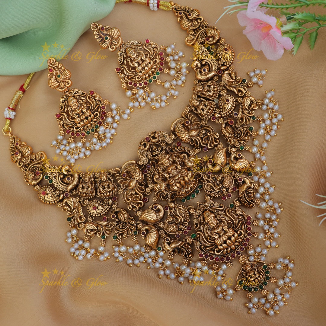Exquisite Grand Lakshmi Guttapusalu Necklace - Sparkle & Glow