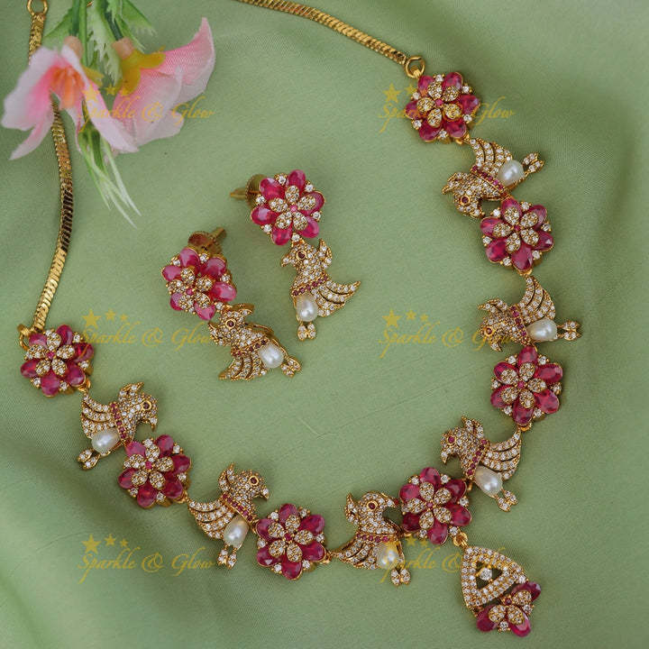 Exquisite Bird & Floral Diamond Necklace - Premium Jewelry