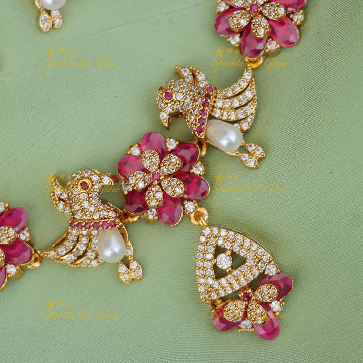 Exquisite Bird & Floral Diamond Necklace - Premium Jewelry