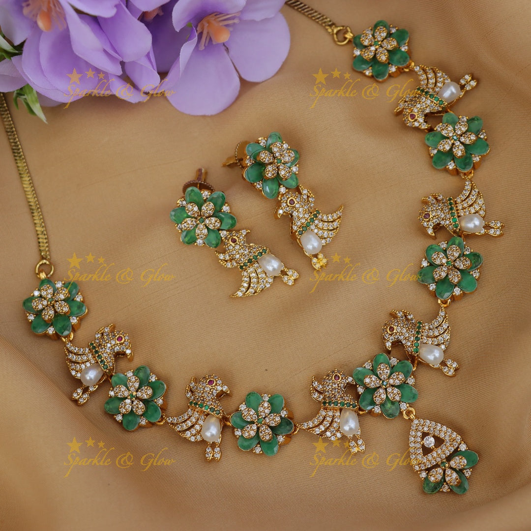 Exquisite Bird & Floral Diamond Necklace - Premium Jewelry