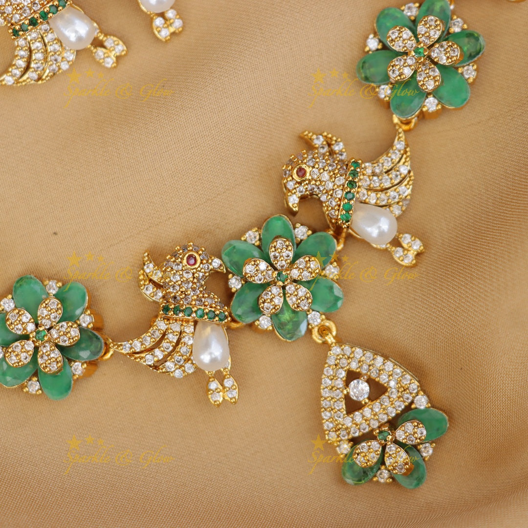 Exquisite Bird & Floral Diamond Necklace - Premium Jewelry