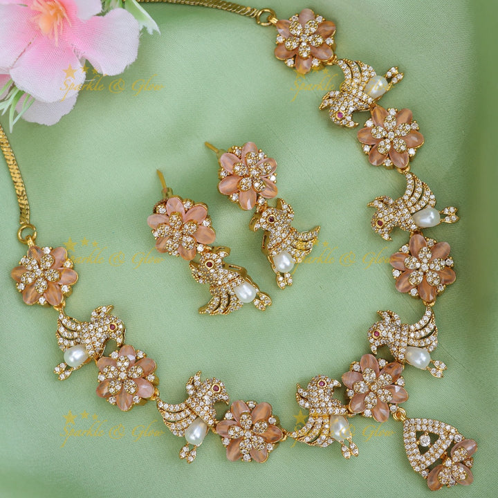 Exquisite Bird & Floral Diamond Necklace - Premium Jewelry