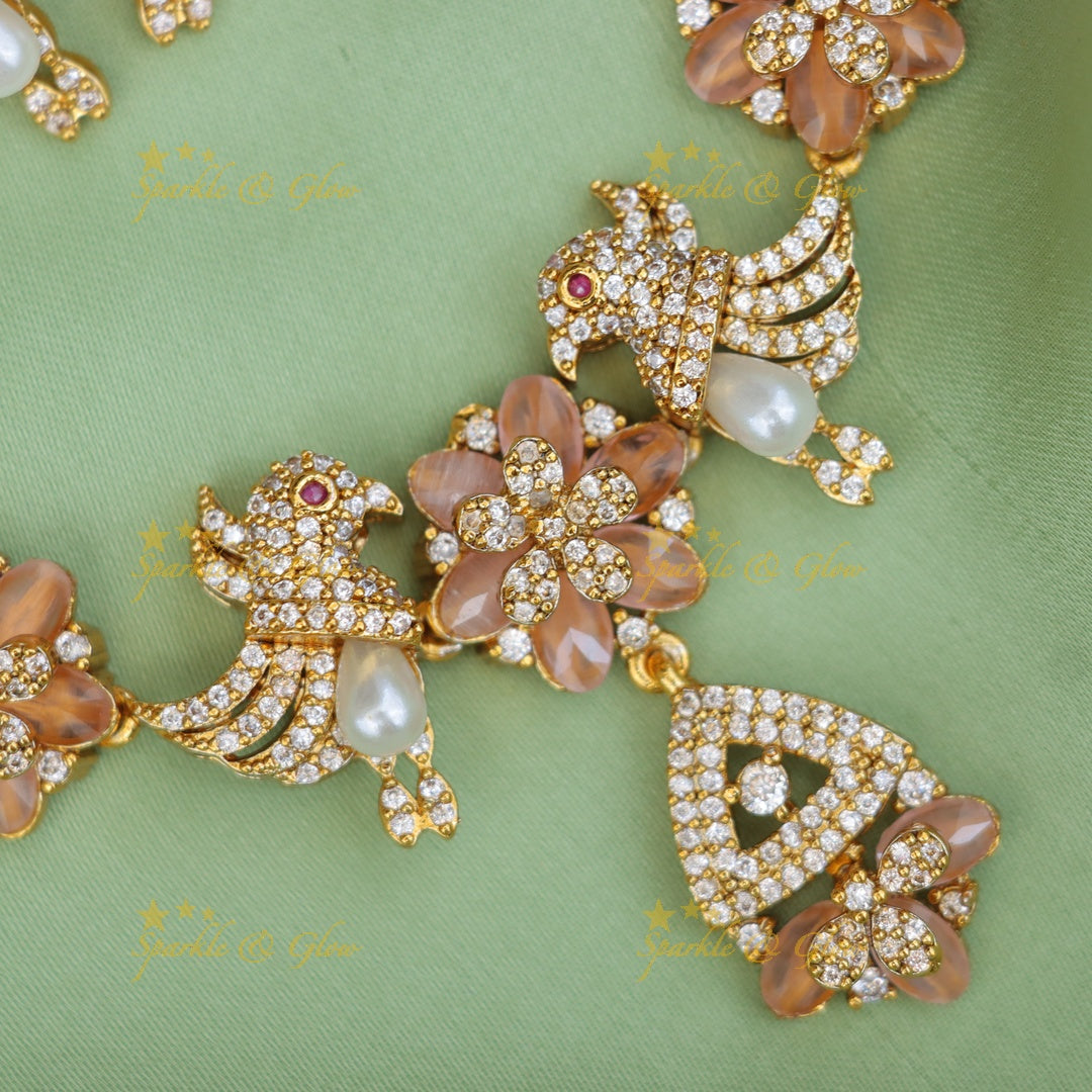 Exquisite Bird & Floral Diamond Necklace - Premium Jewelry