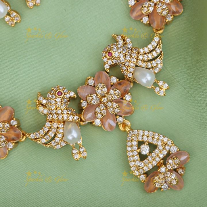 Exquisite Bird & Floral Diamond Necklace - Premium Jewelry