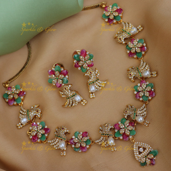Exquisite Bird & Floral Diamond Necklace - Premium Jewelry