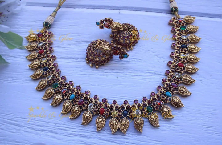 Beautiful Gold alike Mango necklace - Red Green - Sparkle and Glow