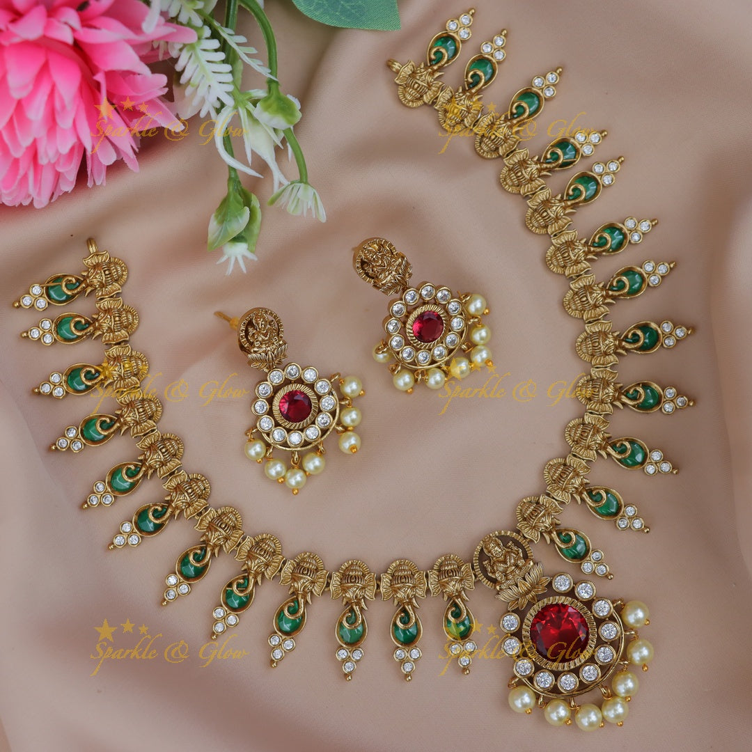 Exquisite Lakshmi Ganesha Kemp Necklace Festive Special
