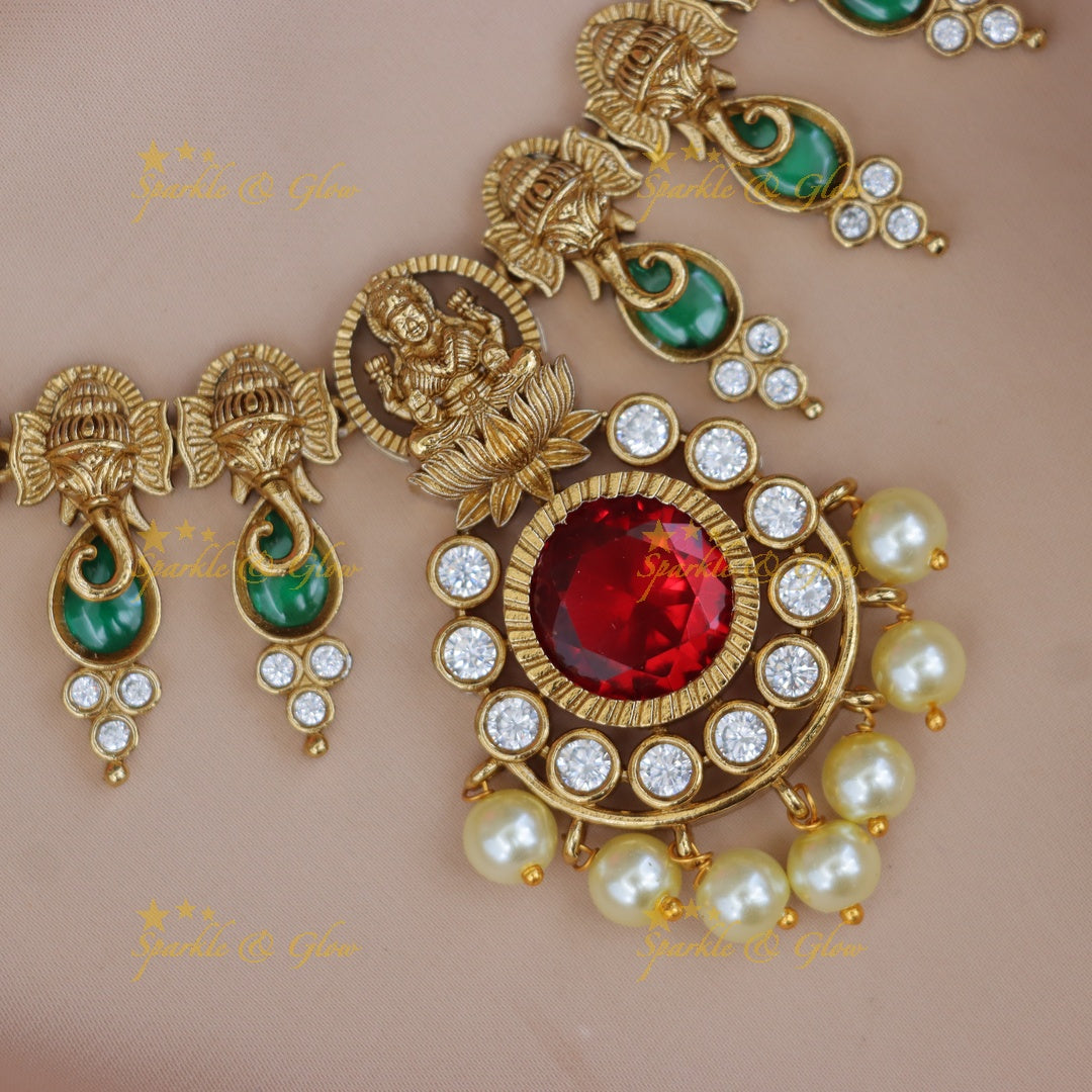 Exquisite Lakshmi Ganesha Kemp Necklace Festive Special
