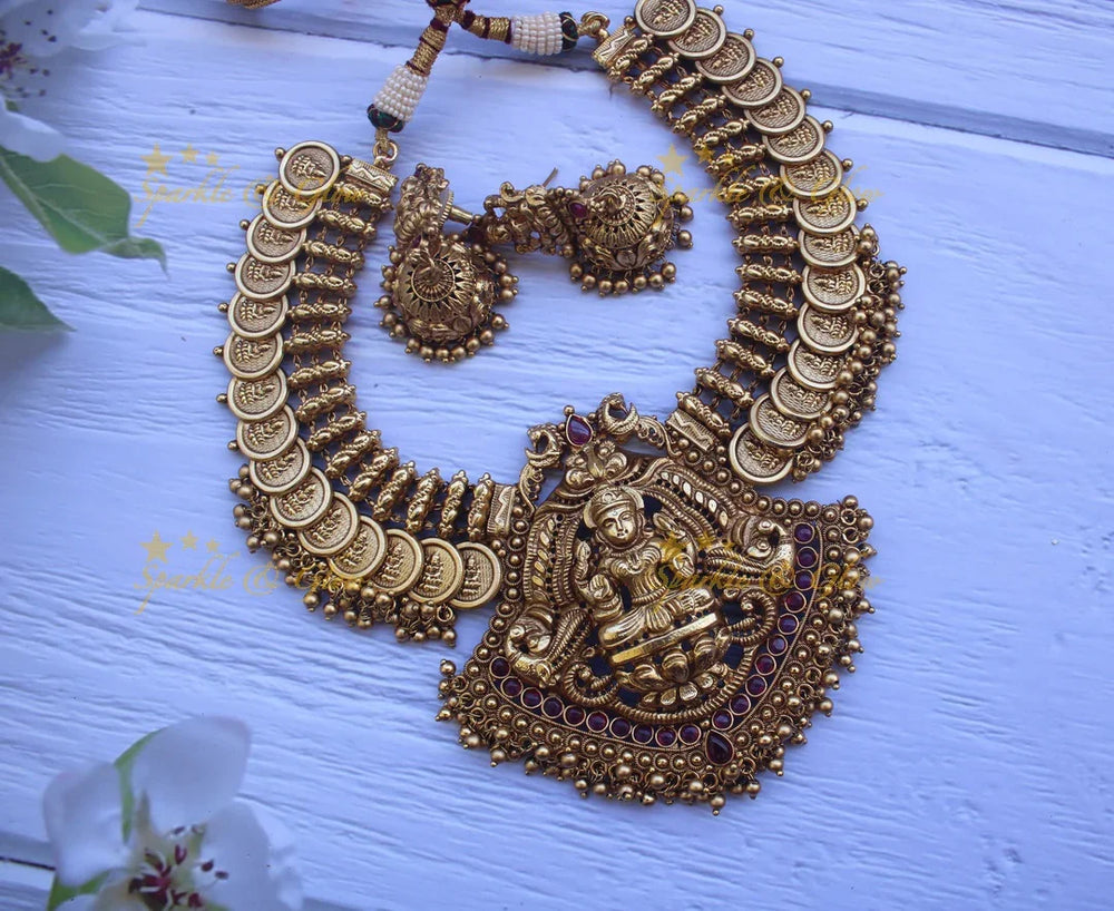 Gold alike polished nagas coin necklace wirh gold beads - Sparkle and Glow
