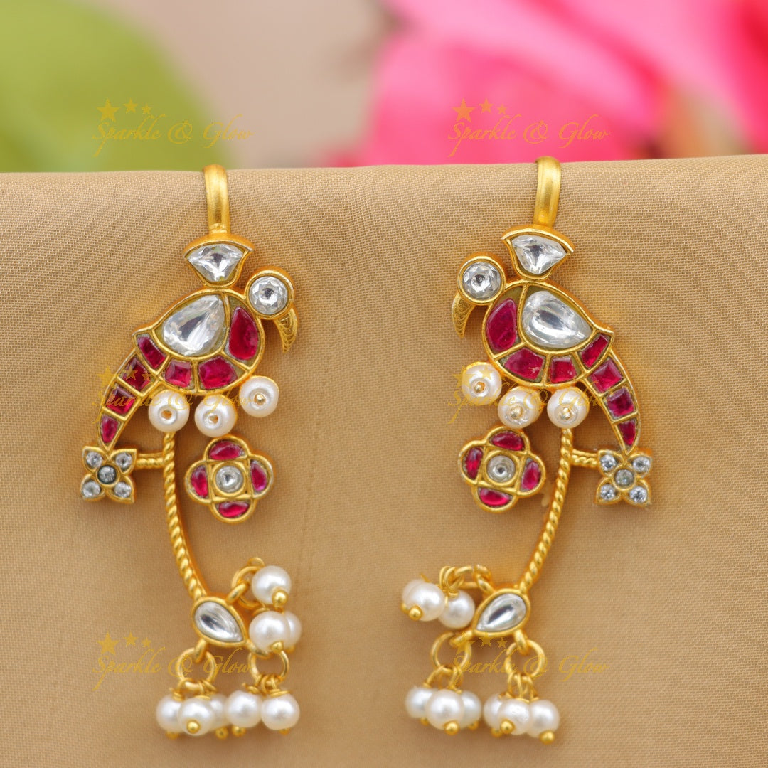 Exquisite Gold Bugadi Earrings - Peacock Design