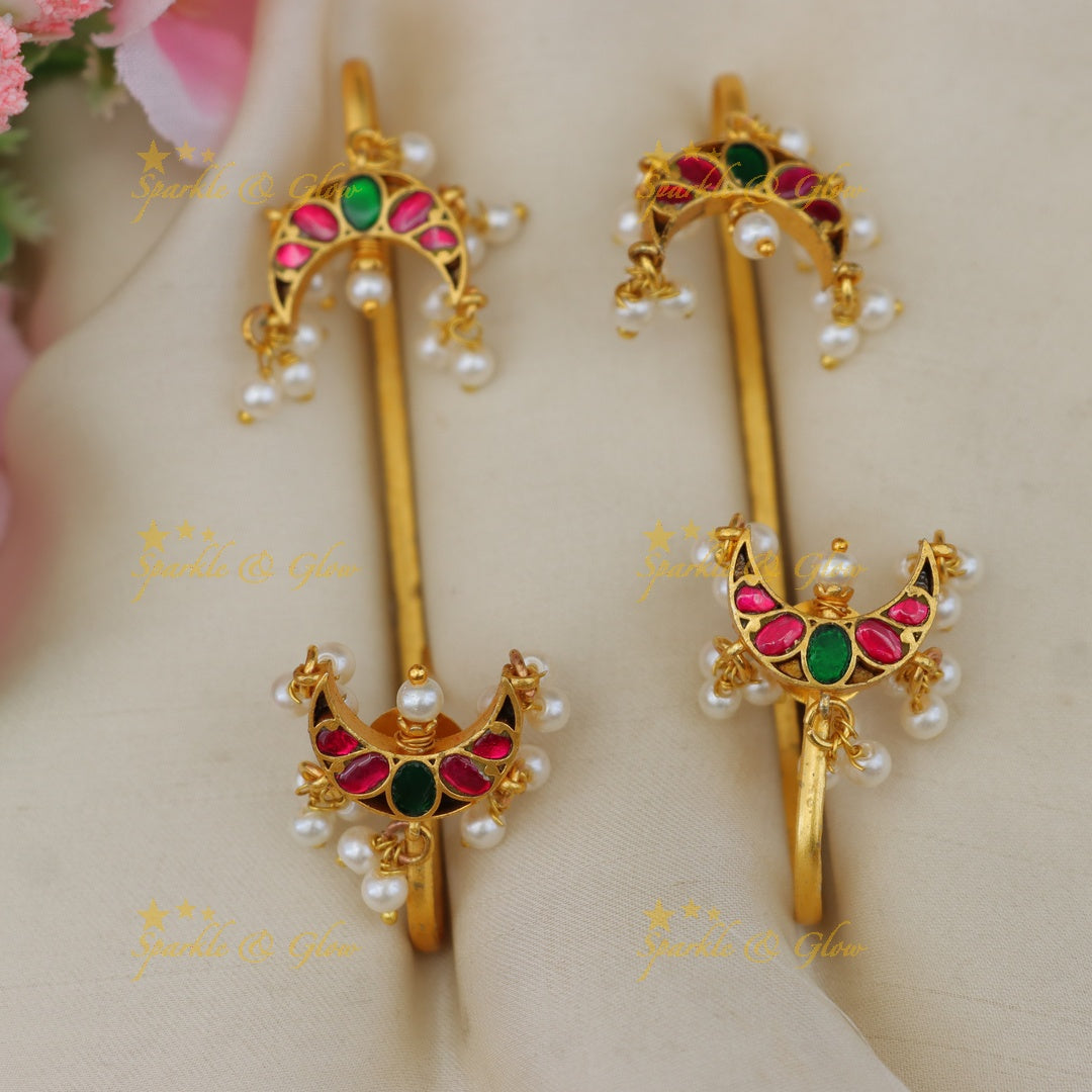 Graceful Jadau Pearl Earcuffs for Festive Elegance