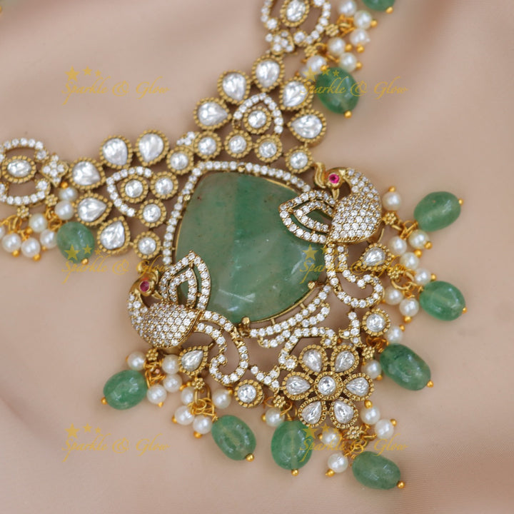 Victorian Floral Kundan Necklace Set - Timeless Elegance
