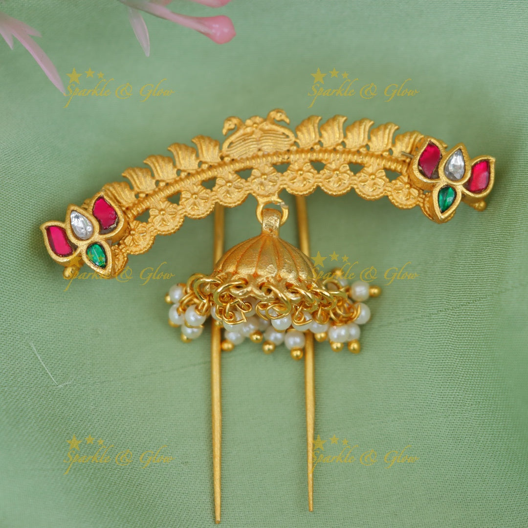 Elegant Gold Jadau Hairpin - Perfect for Festive Wear