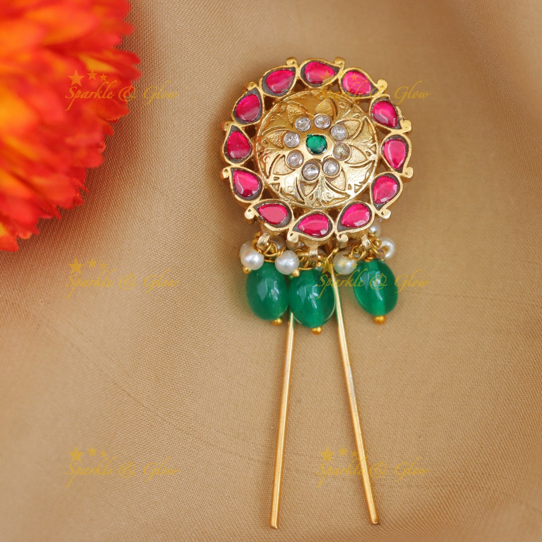 Exquisite Jadau Floral Hair Pin - Perfect For Weddings