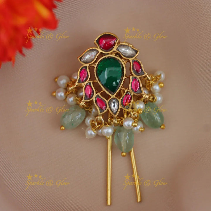 Luxurious Leaf Jadau Hair Pin for Festive Events