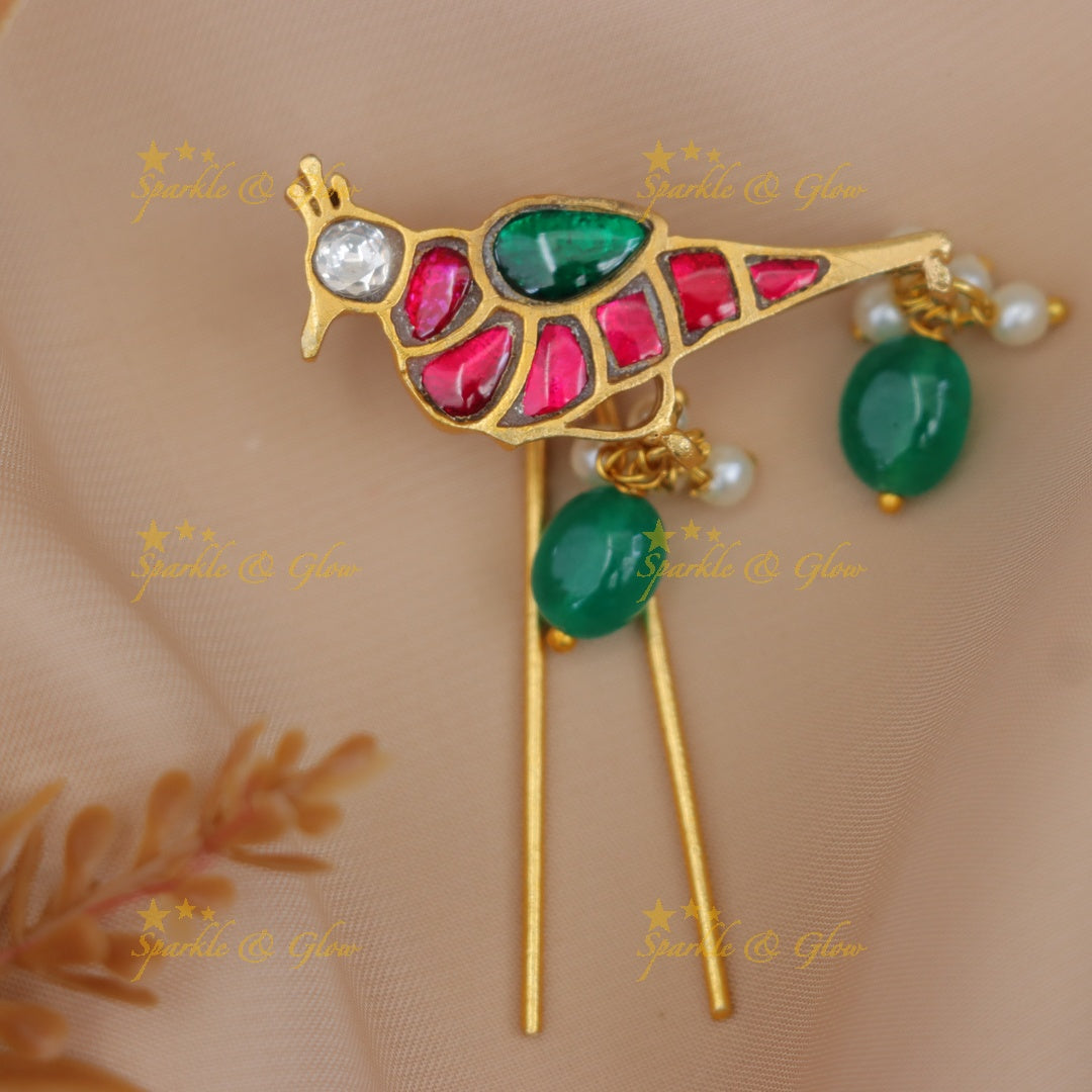 Exquisite Jadau Peacock Hairpin - Perfect for Any Occasion