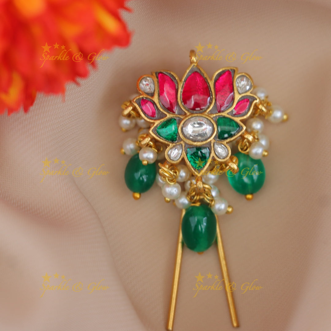 Elegant Lotus Jadau Hairpin for Festive Occasions