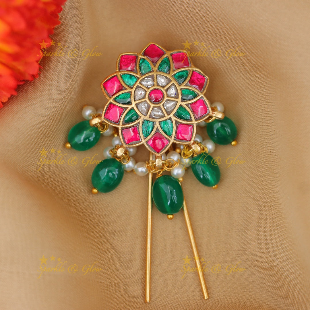 Exquisite Floral Jadau Hairpin for Festive Elegance
