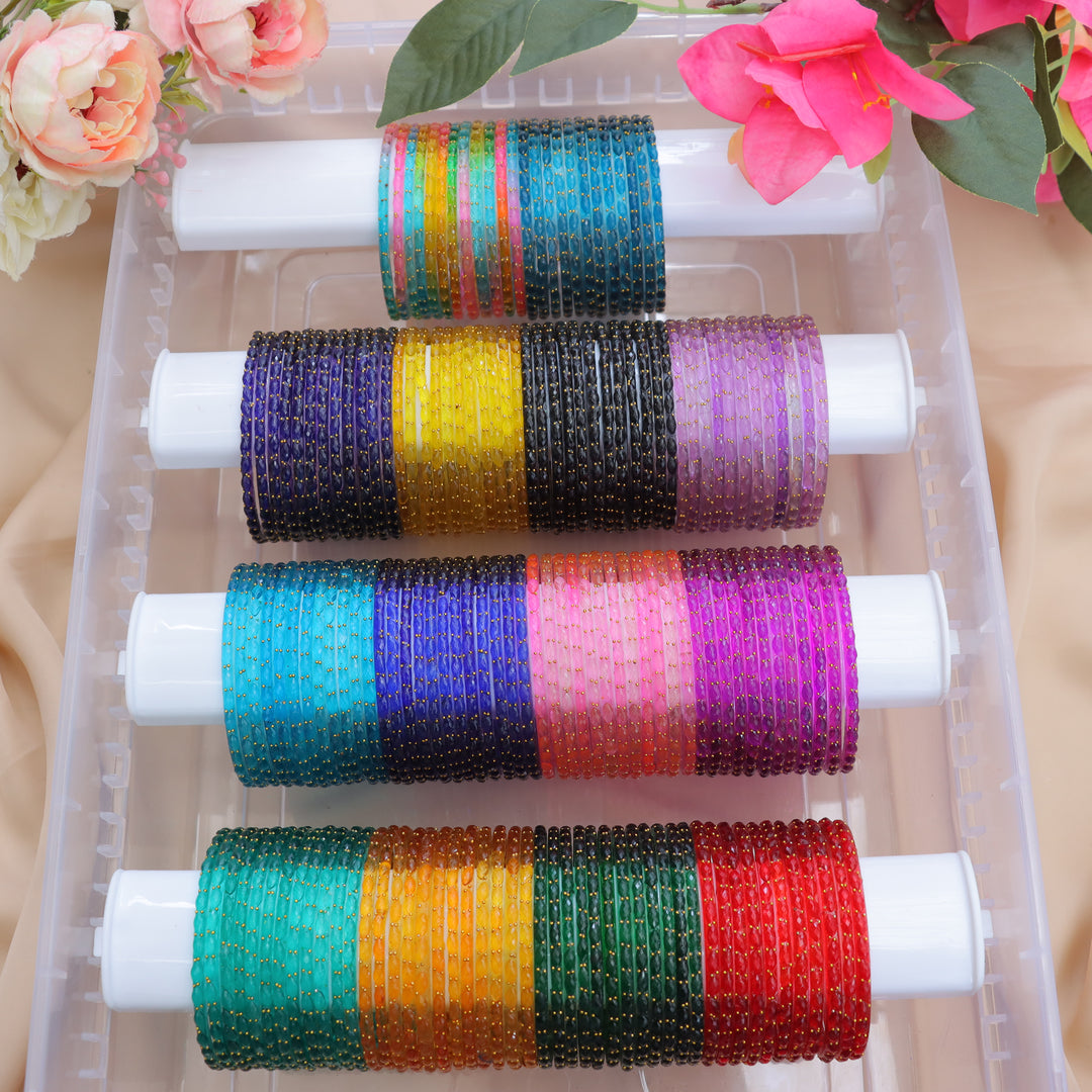 Vibrant Glass Bangles set of 14 color combo box