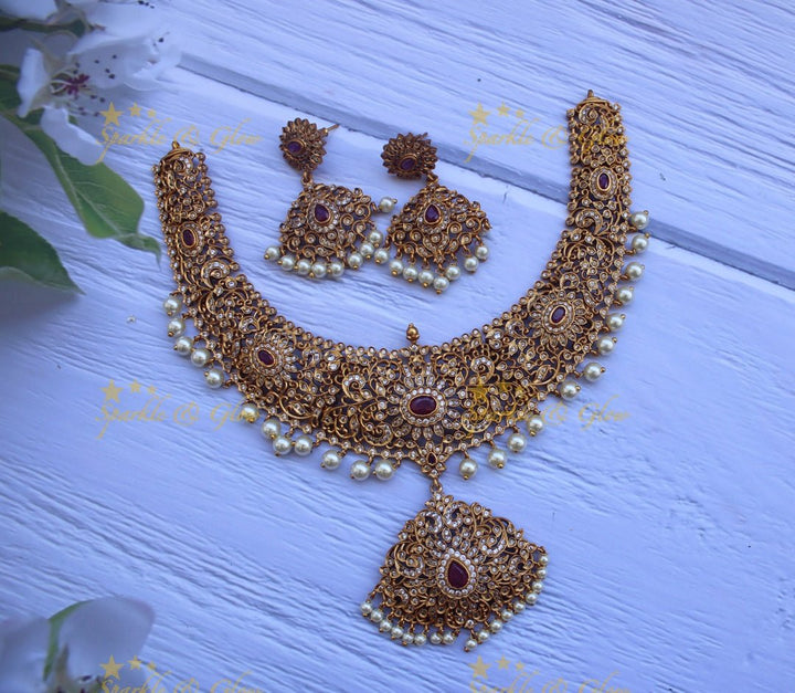 Premium matte Ad intricate necklace - Sparkle and Glow - Pink - Pearl - Back Thread