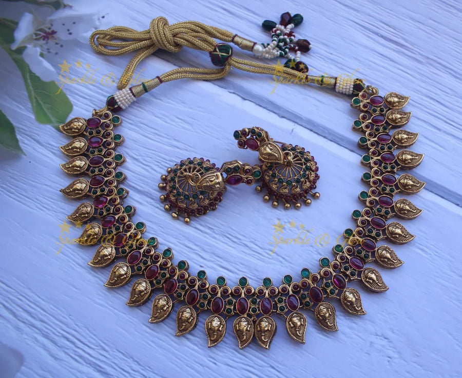 Beautiful Gold alike Mango necklace - Red Green - Sparkle and Glow