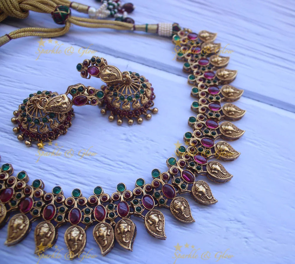 Beautiful Gold alike Mango necklace - Red Green - Sparkle and Glow