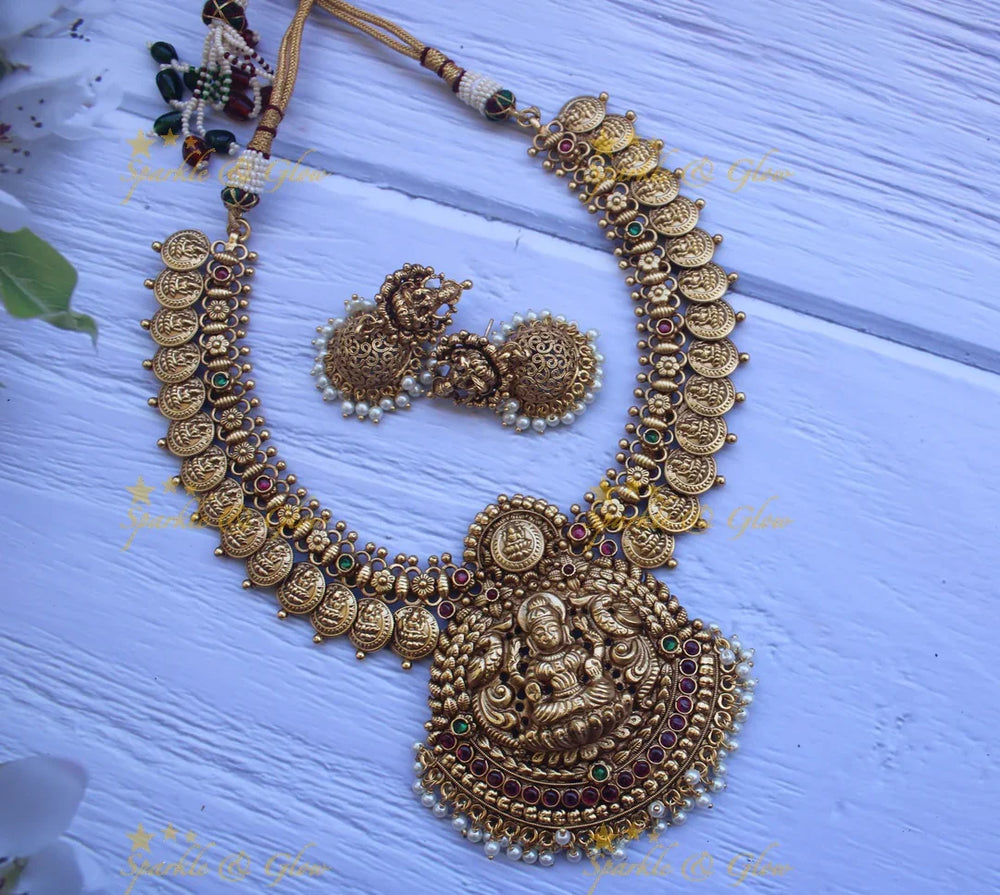 Gold alike Lakshmi coin necklace - Gold - Sparkle and Glow