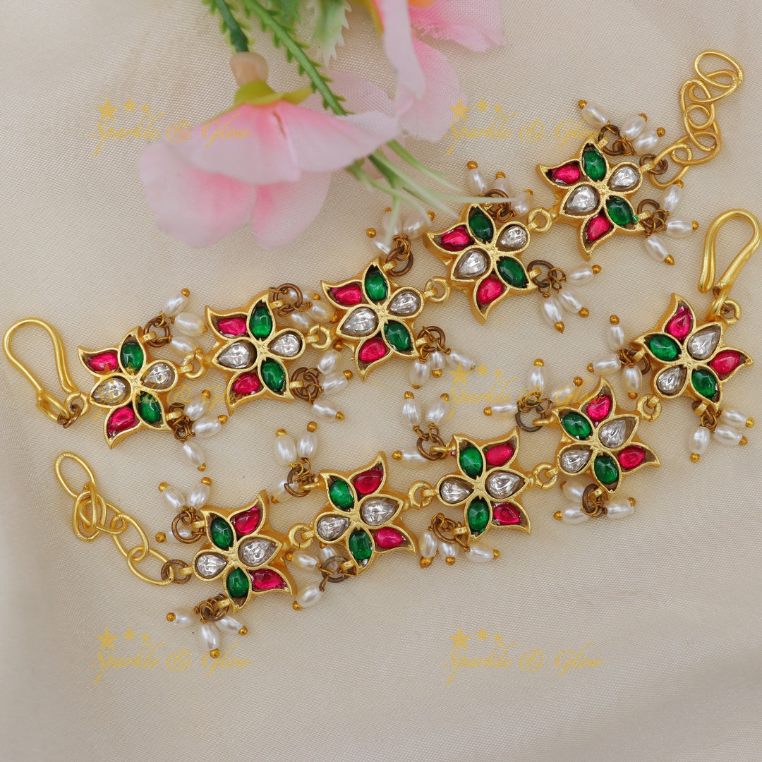 Exquisite Lotus Floral Jadau Kundan Earrings