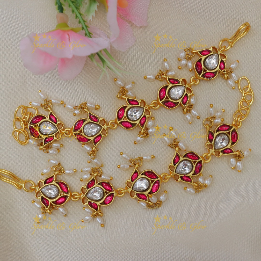 Elegant Jadau Kundan Ear Chain for Weddings & Festivals