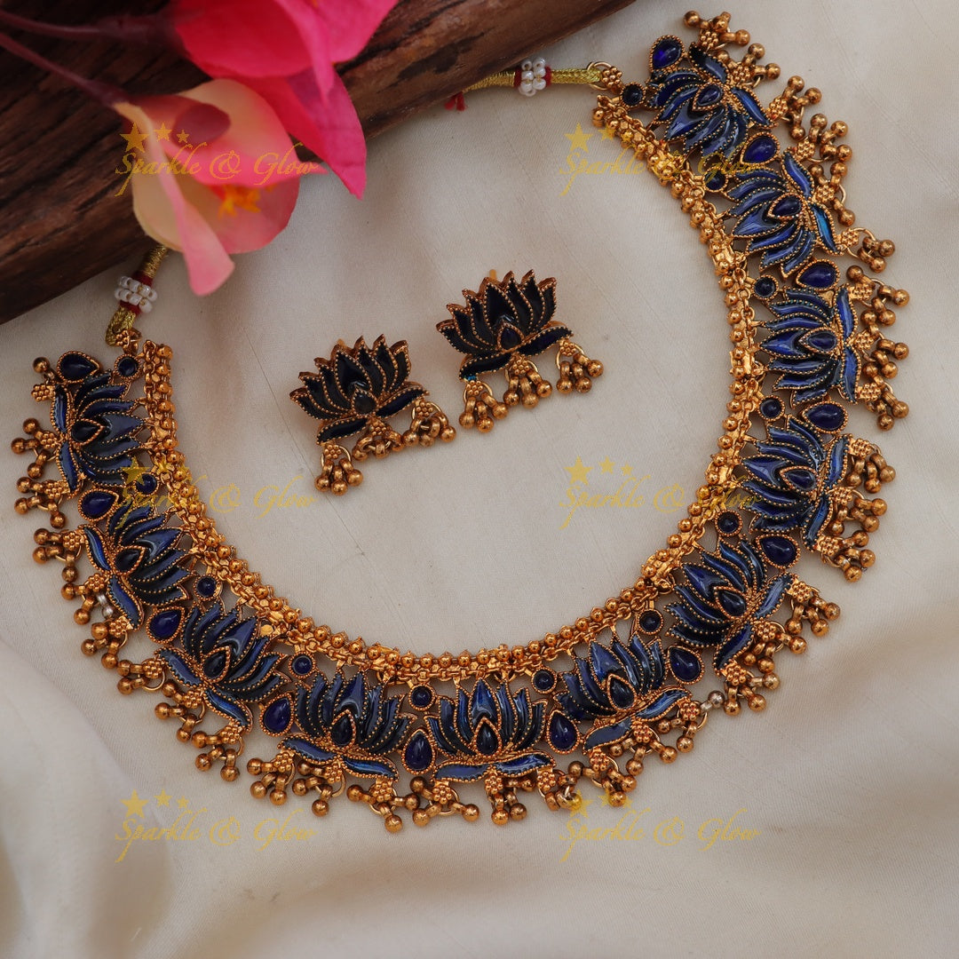 Lotus Floral Gold Necklace for Festive Elegance