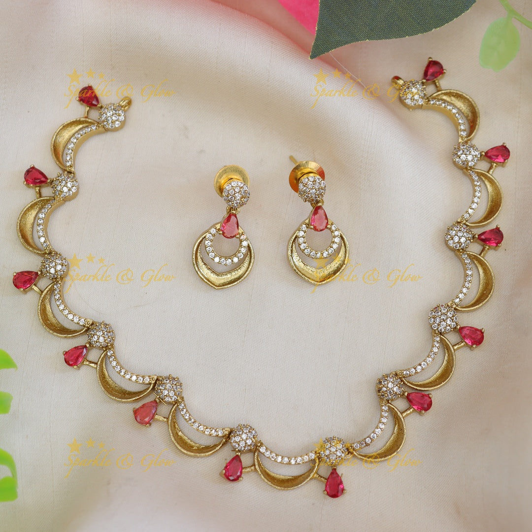 Exquisite Festive Zigzag Necklace with American Diamonds