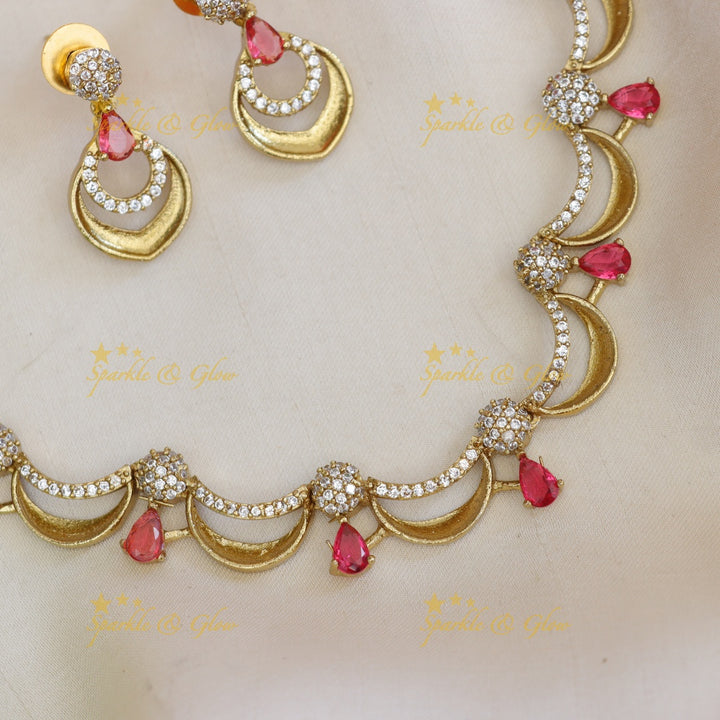 Exquisite Festive Zigzag Necklace with American Diamonds