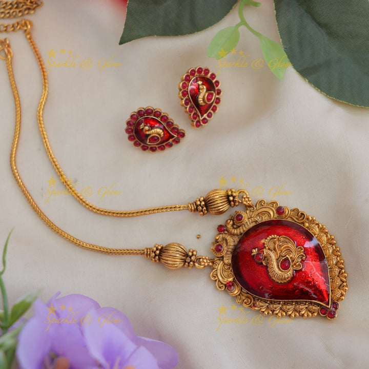 Kerala Mango Peacock Pendant Necklace | Luxurious Design