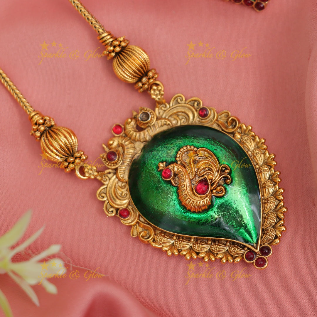Kerala Mango Peacock Pendant Necklace | Luxurious Design